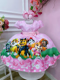 Girls Pink Puppy Inspired Luxury Party Dress