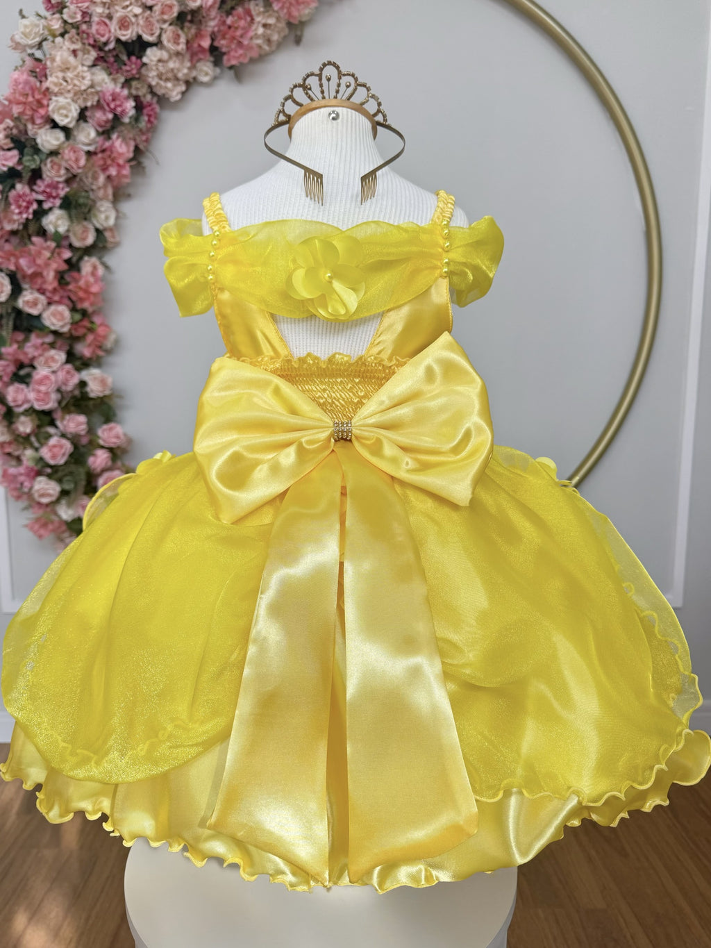 Golden Princess Ball Gown with Lace & Pearls