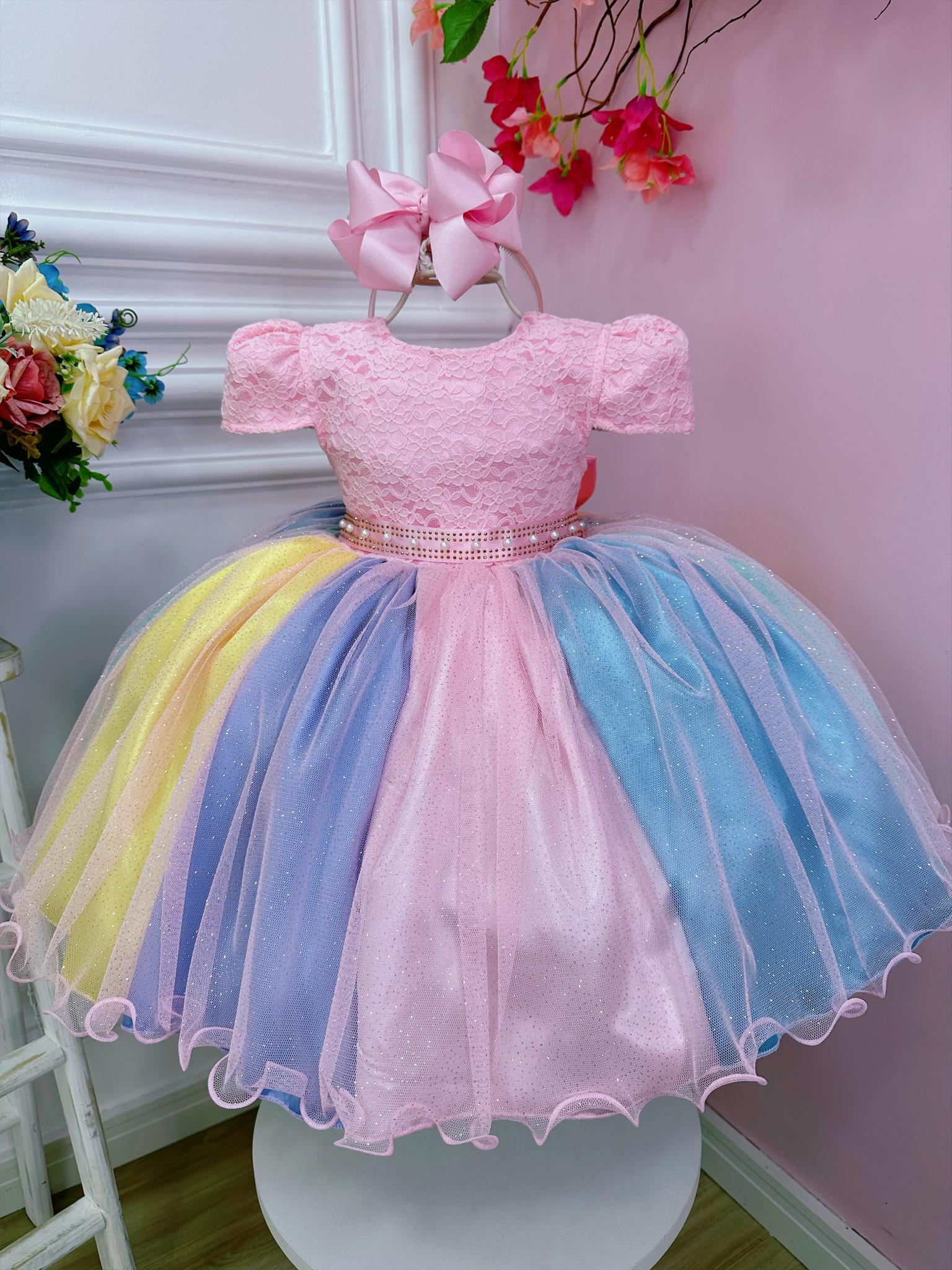 Girls Unicorn Rainbow Party Dress – Birthday Princess Tulle Dress