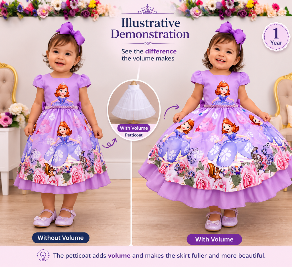 Girls Lavender Princess Party Dress with Floral Print