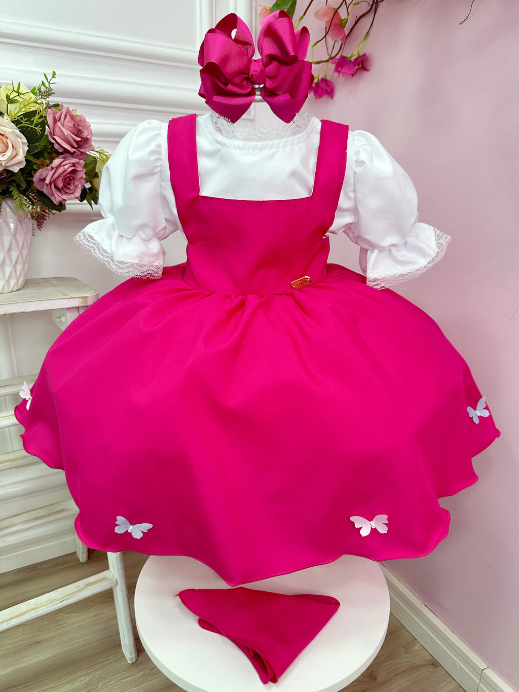 Luxury Pink Butterfly Garden Pinafore Dress for Little Girls