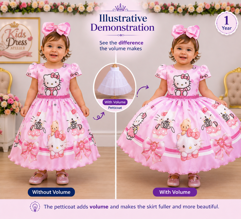 Pink Kitty Girls’ Party Dress with Full Skirt