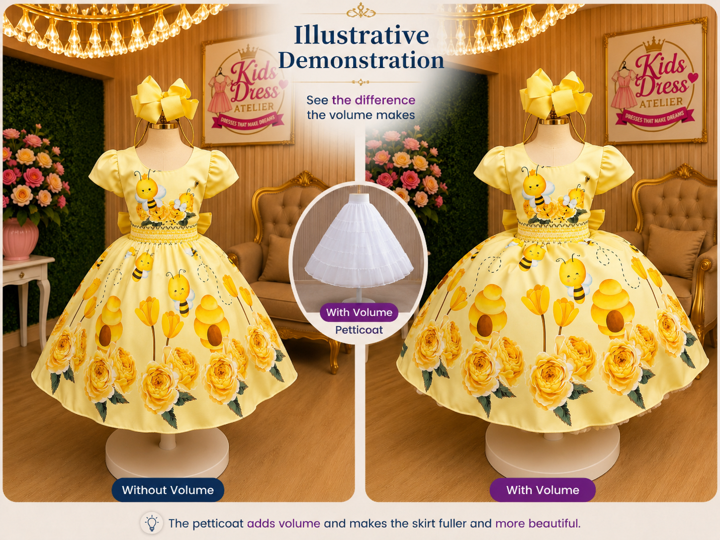 Yellow Honey Bee Floral Girls’ Party Dress