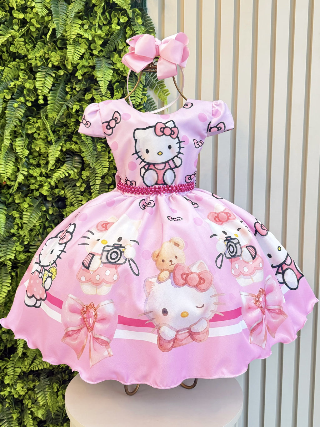 Pink Kitty Girls’ Party Dress with Full Skirt