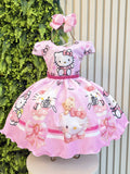 Pink Kitty Girls’ Party Dress with Full Skirt