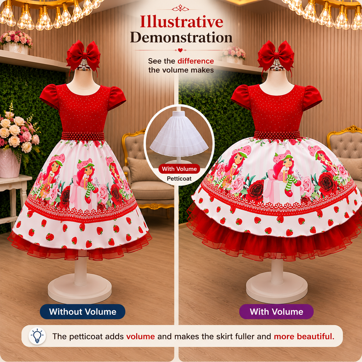 Luxury Strawberry-Inspired Red Party Dress for Girls