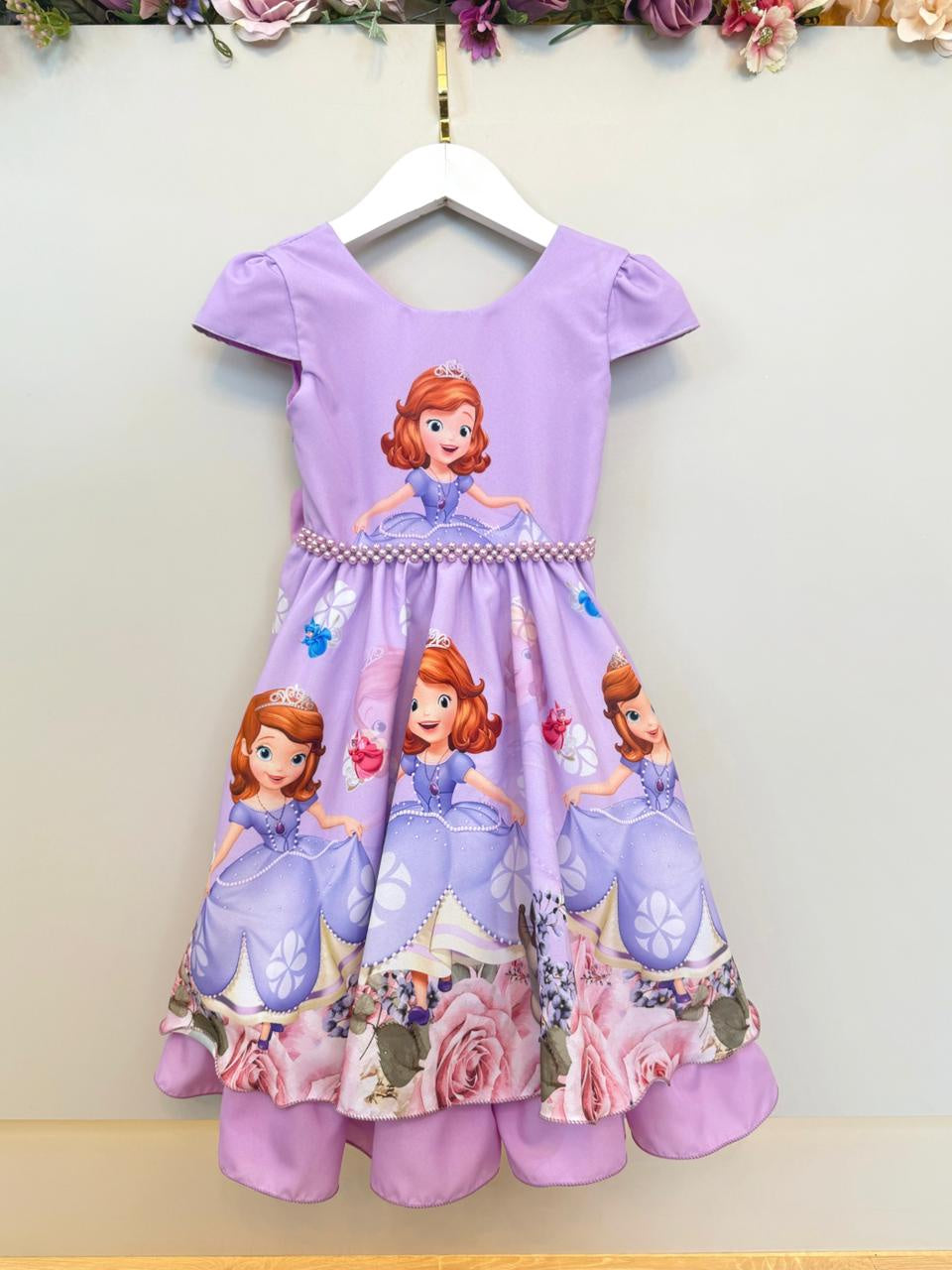 Girls Lavender Princess Party Dress with Floral Print