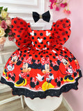 Luxury Red Polka Dot Girls Dress with Bow