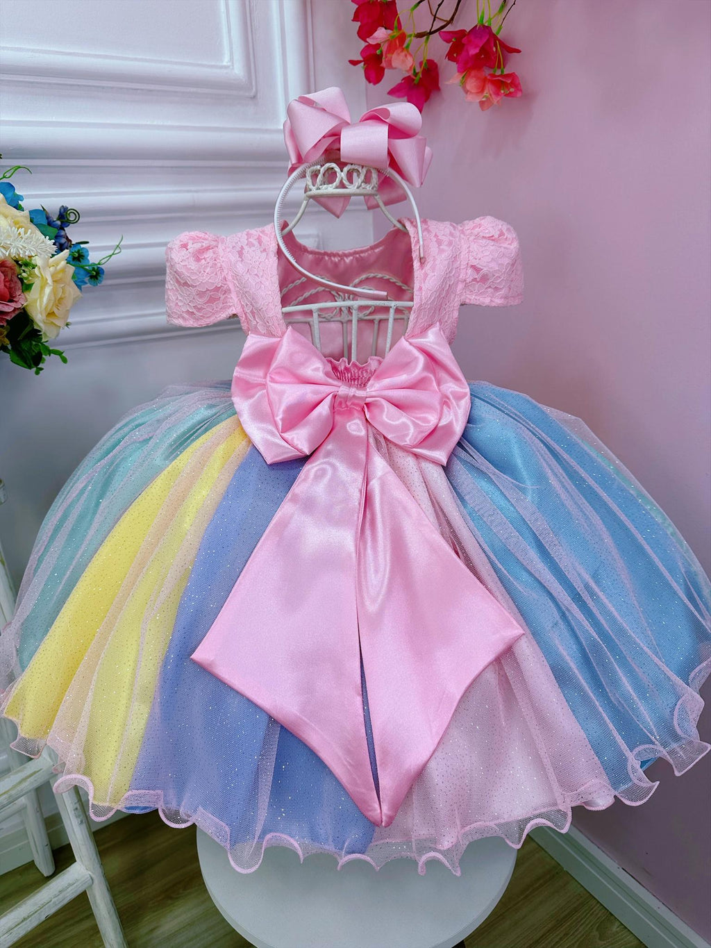 Girls Unicorn Rainbow Party Dress – Birthday Princess Tulle Dress