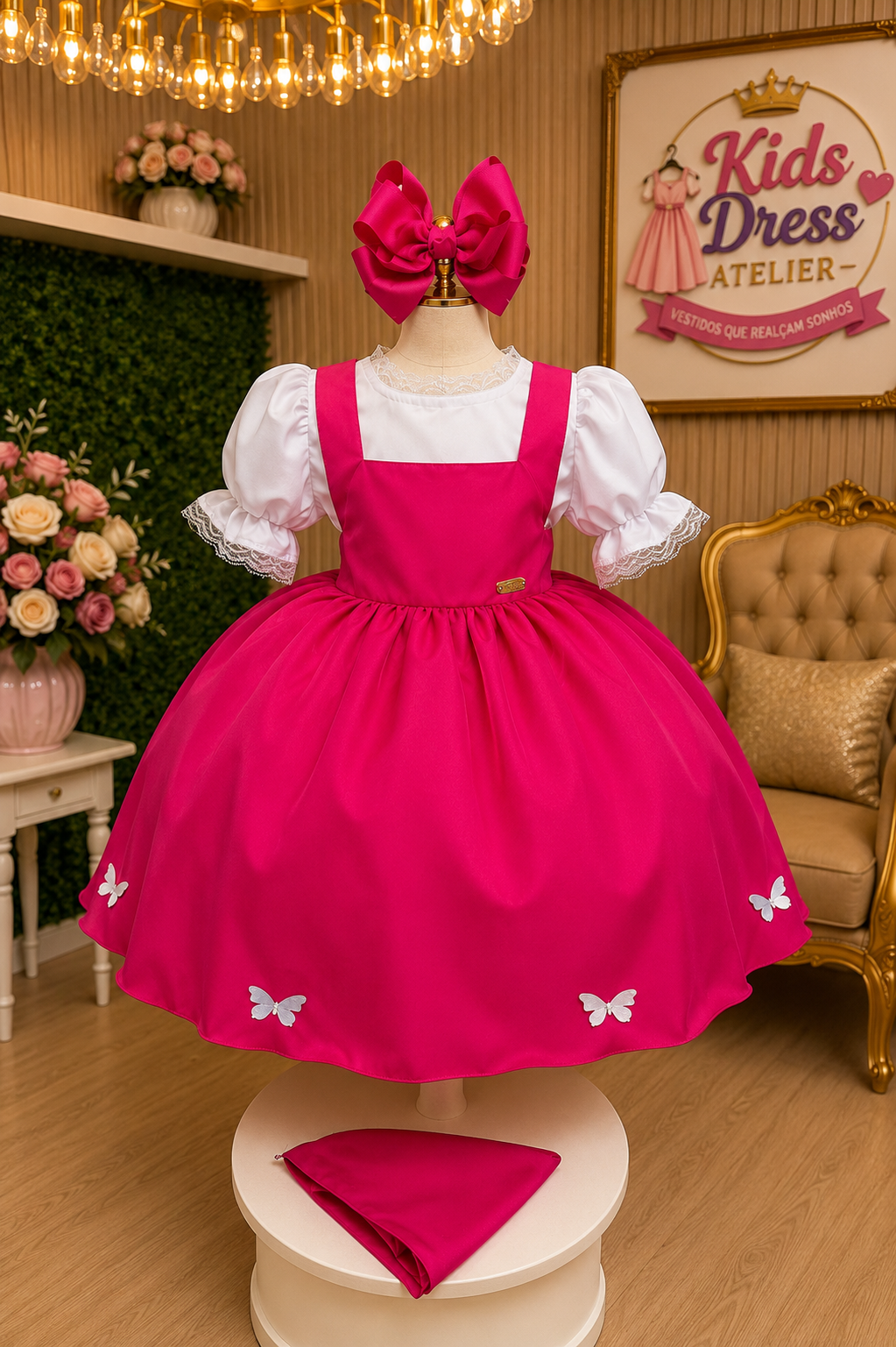 Luxury Pink Butterfly Garden Pinafore Dress for Little Girls