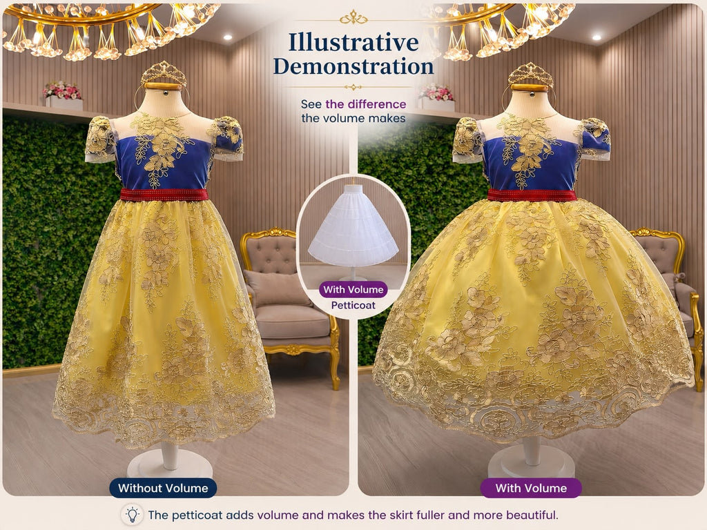Royal Apple Princess Girls’ Party Dress with Golden Lace