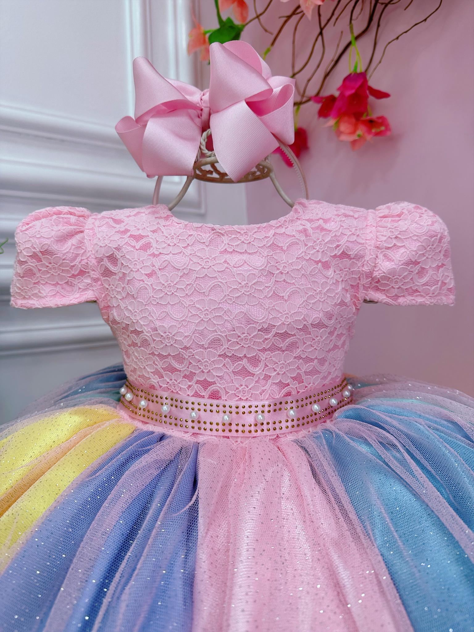 Girls Unicorn Rainbow Party Dress – Birthday Princess Tulle Dress