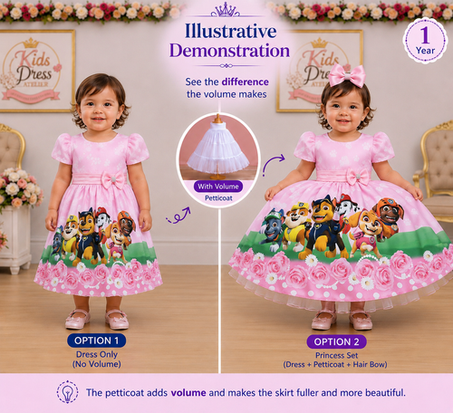 Girls Pink Puppy Inspired Luxury Party Dress