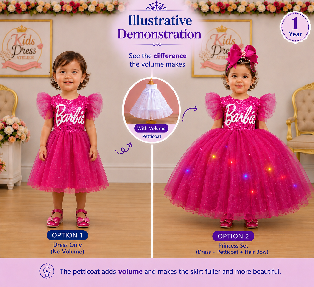 Pink Princess Children’s Dress with Luxury LED Skirt