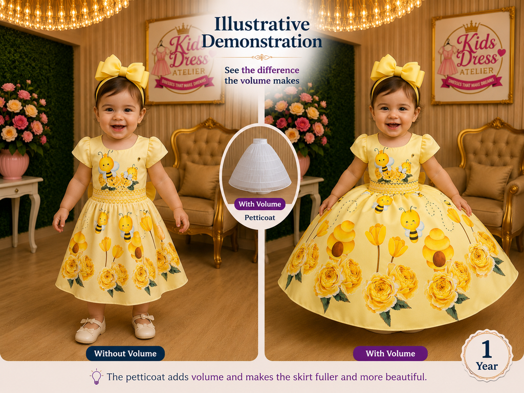 Yellow Honey Bee Floral Girls’ Party Dress