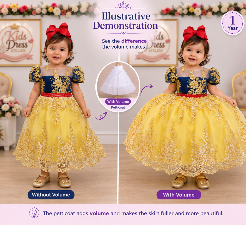 Royal Apple Princess Girls’ Party Dress with Golden Lace
