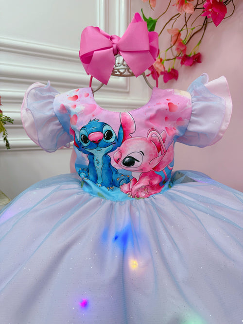 Girls Pink & Blue Glitter Tulle Party Dress with LED Lights