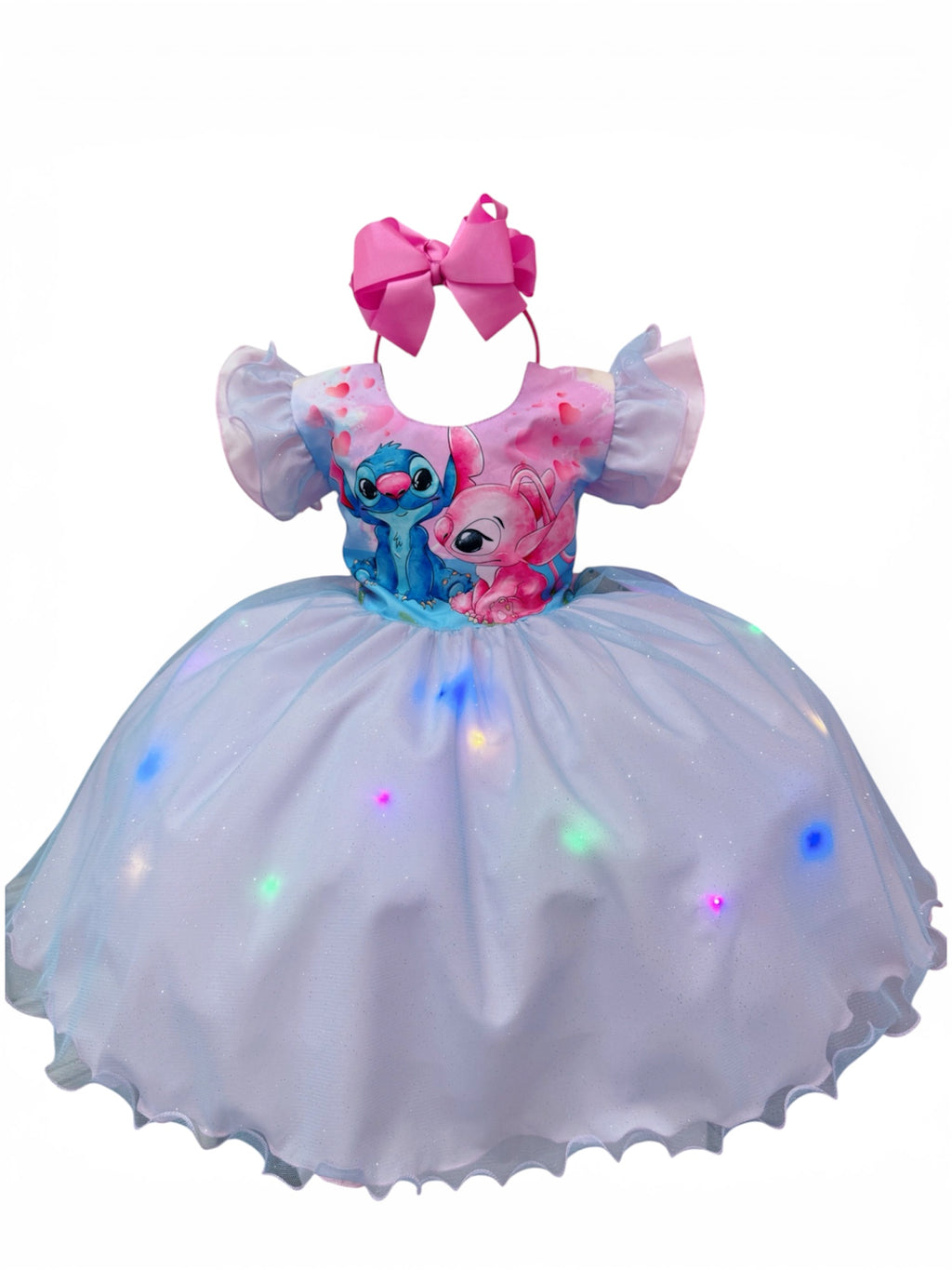 Girls Pink & Blue Glitter Tulle Party Dress with LED Lights