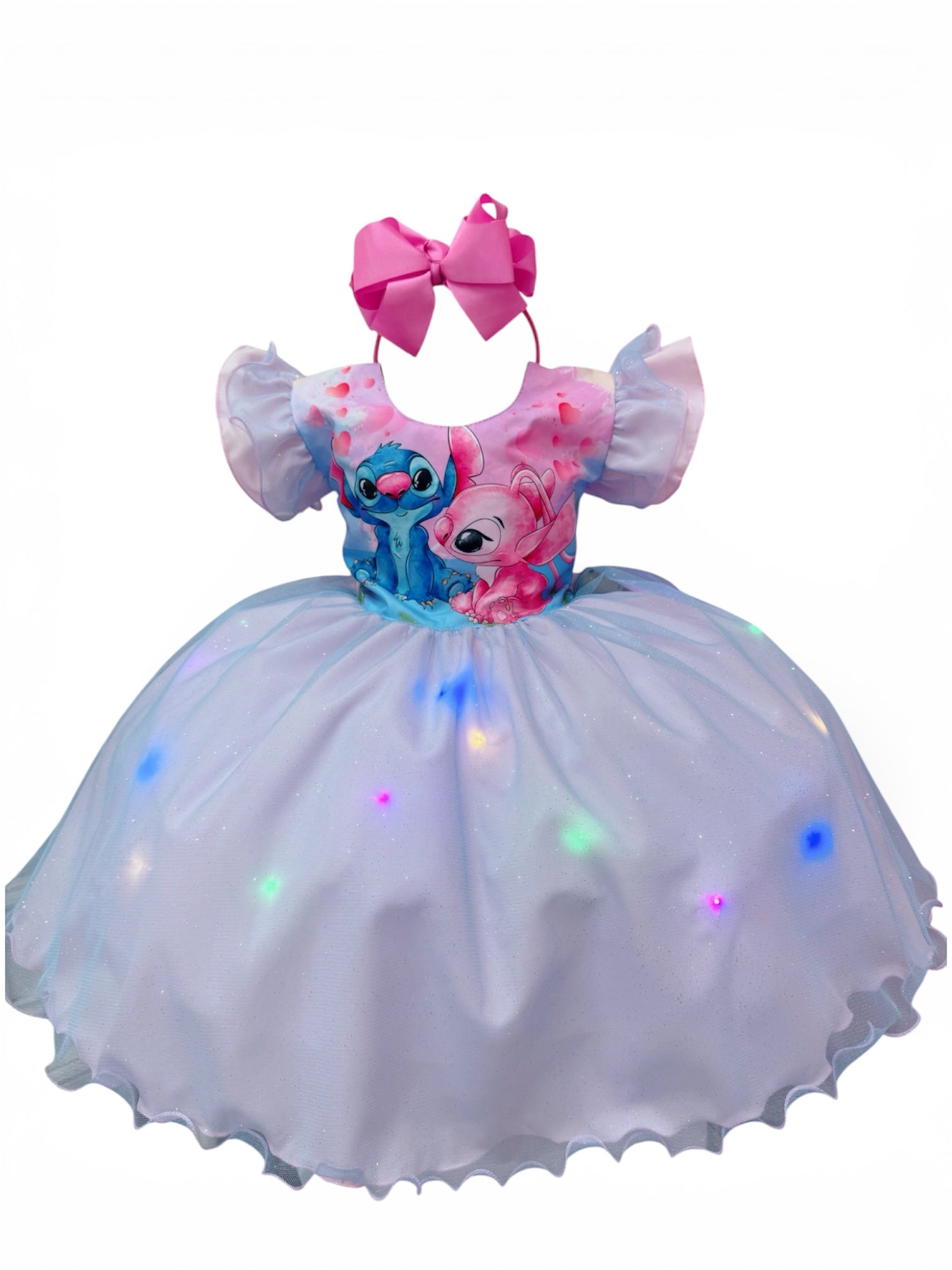 Girls Pink & Blue Glitter Tulle Party Dress with LED Lights