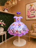 Girls Lavender Princess Party Dress with Floral Print