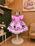 Girls Pink Floral Character-Inspired Party Dress with Pearl Accents